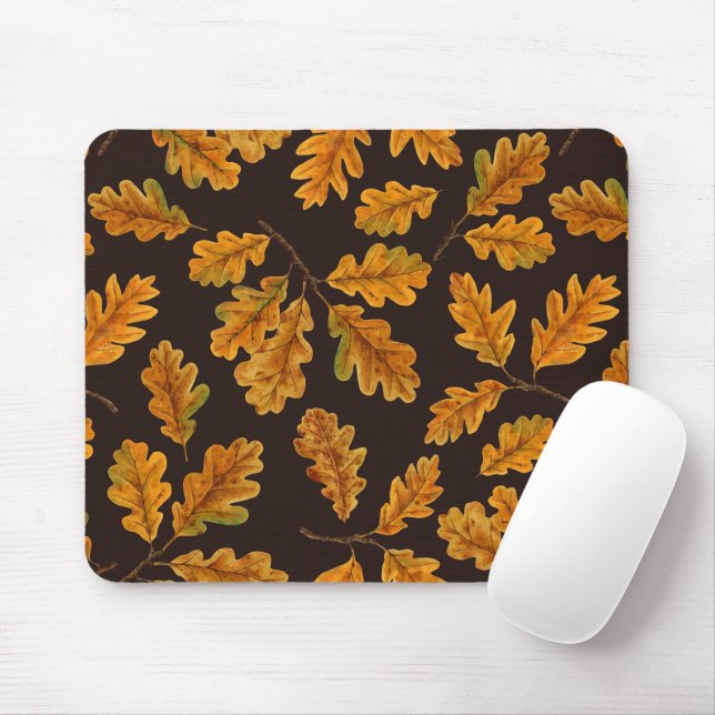 Autumnal oak leaves on dark brown mouse pad (With Mouse)