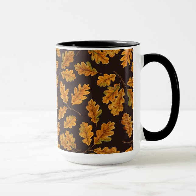 Autumnal oak leaves on dark brown mug (Right)