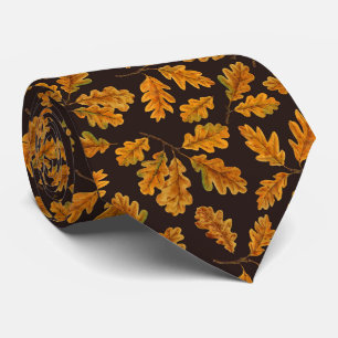 Autumnal oak leaves on dark brown tie