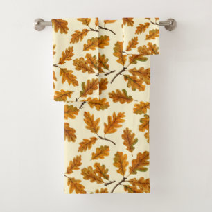 Autumnal oak leaves on off white bath towel set