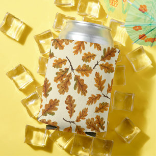 Autumnal oak leaves on off white can cooler