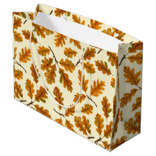 Autumnal oak leaves on off white large gift bag