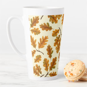 Autumnal oak leaves on off white latte mug