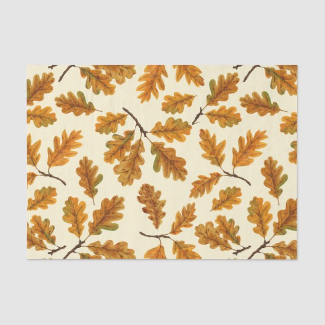 Autumnal oak leaves on off white tissue paper (Front)
