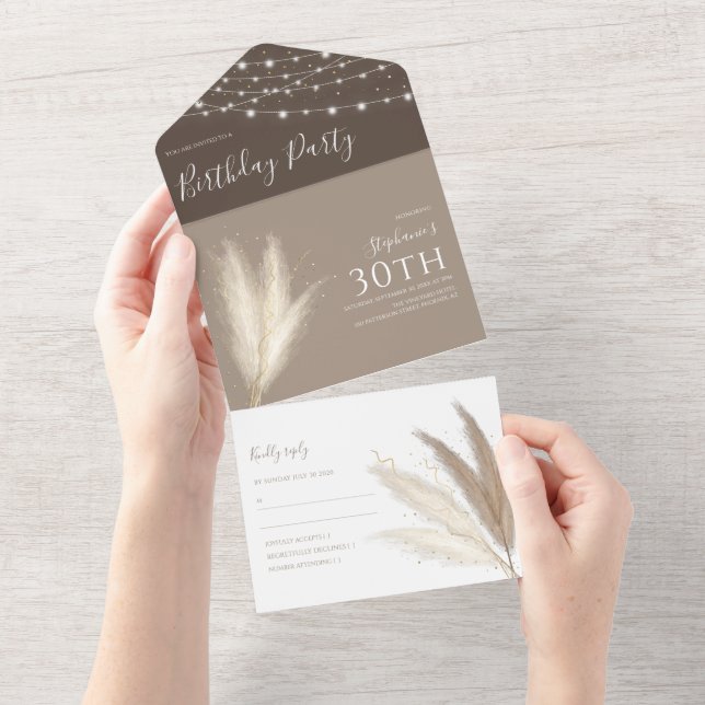 Autumnal Pampas Grass Birthday All In One Invitation (Tearaway)