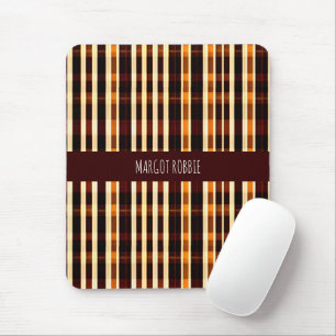 Autumnal Plaid Orange Black Geometric Pattern Mouse Pad