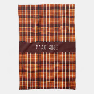 Autumnal Plaid Orange Brown Geometric Pattern Tea Towel