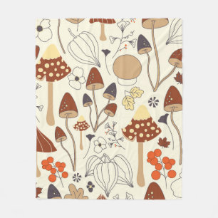 Autumnal seamless pattern with mushrooms, flowers, fleece blanket
