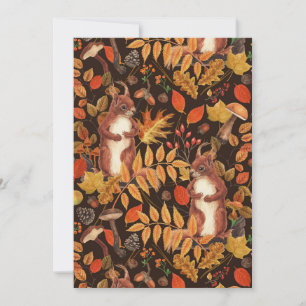Autumnal squirrels and flora on dark brown