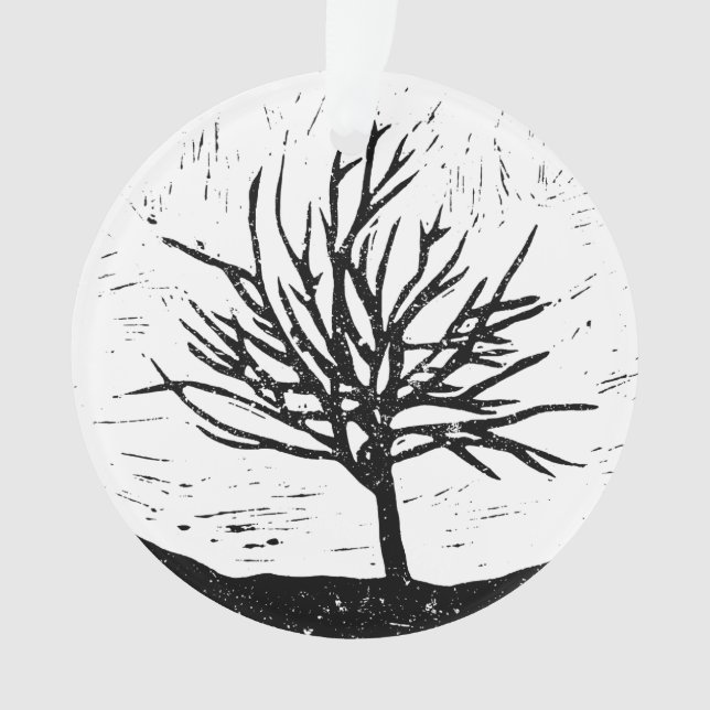 Autumnal Tree Lino Print Acrylic Ornament (Front)
