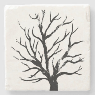 Autumnal Tree Lino Print Stone Coaster