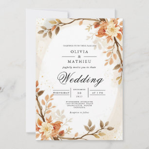 Autumnal Warmth Botanical Arch Wedding Invitation