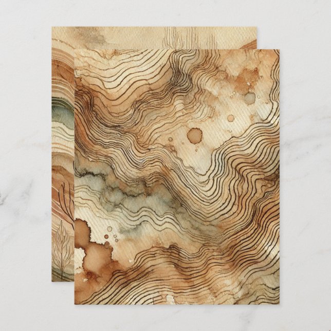 Autumnal Watercolor Wood Grain Scrapbook Paper (Front/Back)
