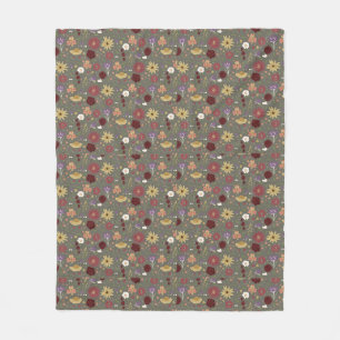 Autumn's Floral Embrace Green Background Fleece Blanket