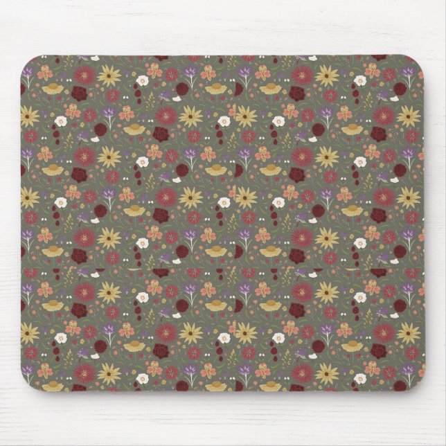 Autumn's Floral Embrace Green Background Mouse Pad (Front)