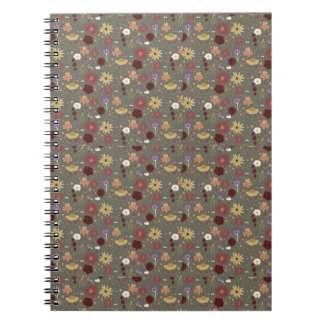 Autumn's Floral Embrace Green Background Notebook