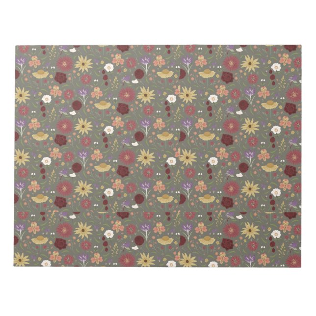 Autumn's Floral Embrace Green Background Notepad (Front)