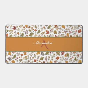 AutumnWoodland Floral Leaf Mushroom Custom Name Desk Mat
