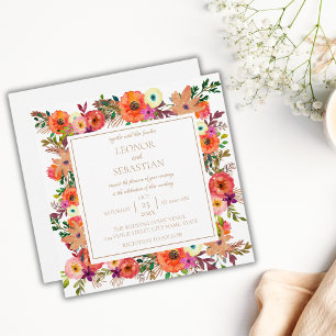 Autunm Flowers Square Wedding Invitation
