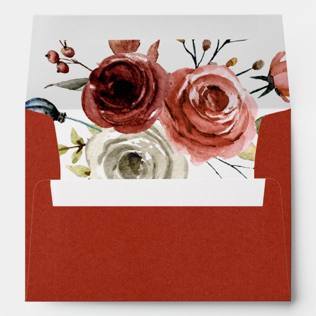 Autunm Mix Watercolor Floral Wedding Envelope (Back (Bottom))