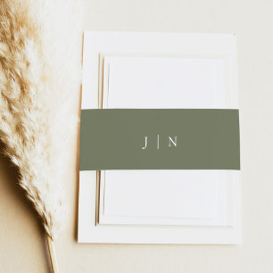 AVA Bohemian Minimal Forest Green Monogram Wedding Invitation Belly Band