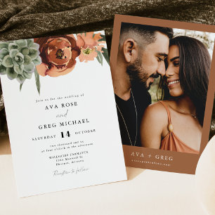 AVA Bohemian Terracotta Floral Succulent Wedding Invitation