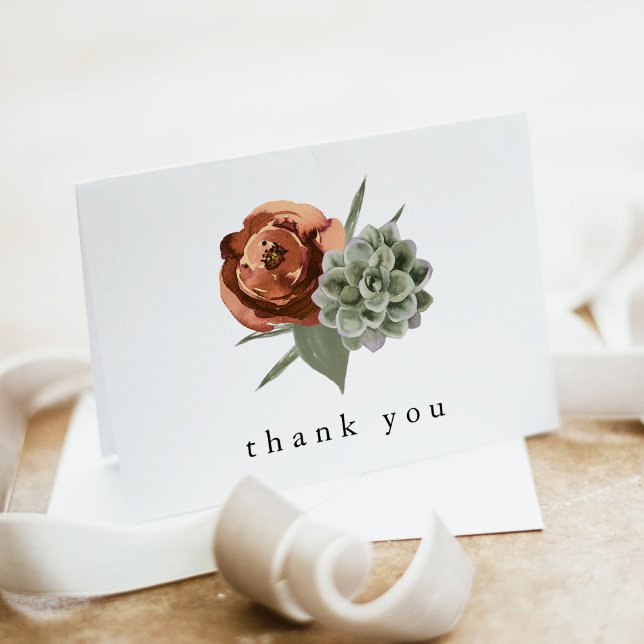 AVA Boho Terracotta Floral Succulent Desert Thank You Card (Creator Uploaded)