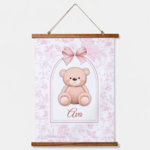 Ava   Custom Pink Teddy Bear Nursery Design  Hanging Tapestry