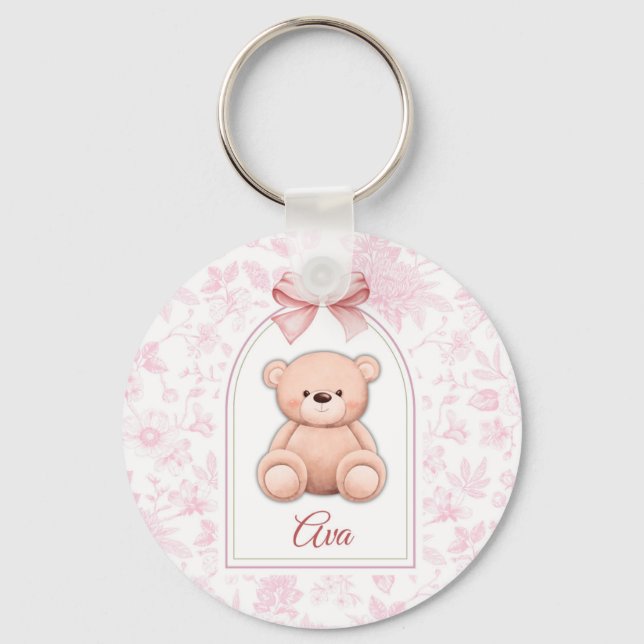 Ava | Custom Pink Teddy Bear Nursery Design  Key Ring (Front)