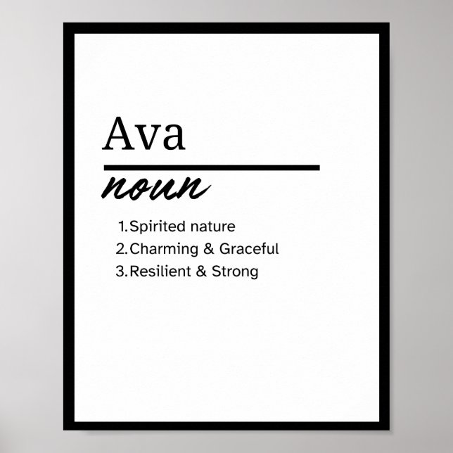 Ava, Girl Personalised Name Definition Poster (Front)