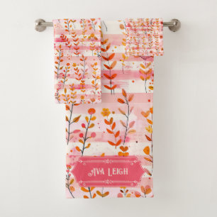 Ava Leigh Pink and Orange Watercolor Floral Bath Towel Set
