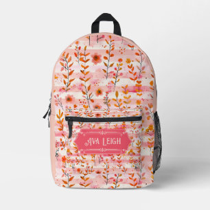 Ava Leigh Pink and Orange Watercolor Floral Printed Backpack