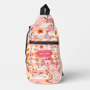 Ava Leigh Pink and Orange Watercolor Floral Sling Bag