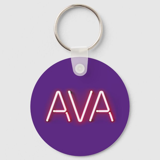 Ava name in glowing neon lights key ring (Front)