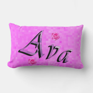Ava Name Logo, On Pastel Pink Mosaic Lumbar Cushion