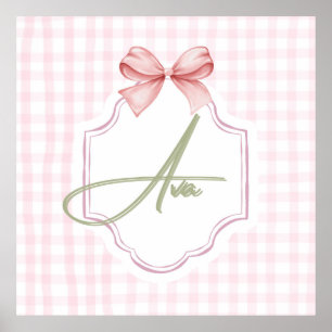 Ava Personalized Pink Bow & Gingham Print 