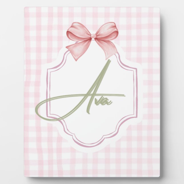 Ava Personalized Pink Bow & Gingham Print  Plaque (Front)