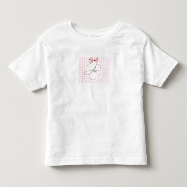 Ava Personalized Pink Bow & Gingham Print  Toddler T-Shirt (Front)