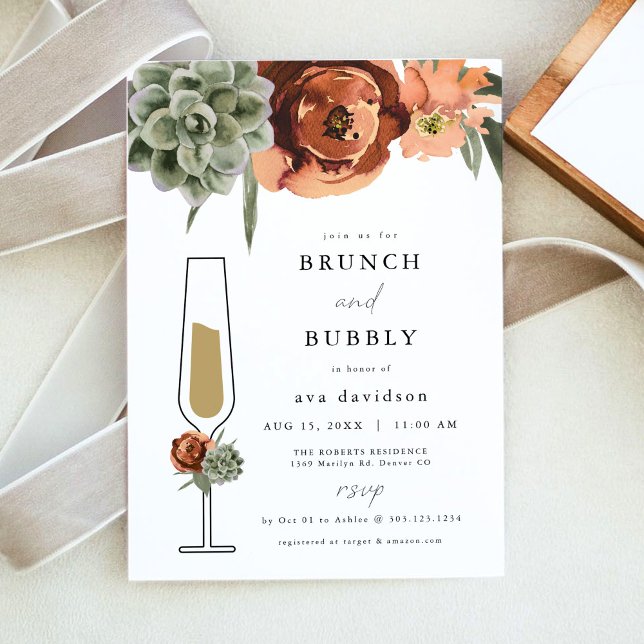 AVA Terracotta Succulent Brunch & Bubbly Champagne Invitation (Creator Uploaded)