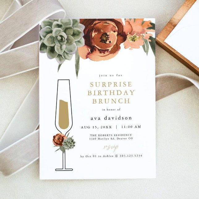 AVA Terracotta Succulent Surprise Birthday Brunch Invitation (Creator Uploaded)