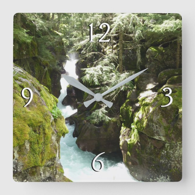 Avalanche Gorge II at Glacier National Park Square Wall Clock (Front)