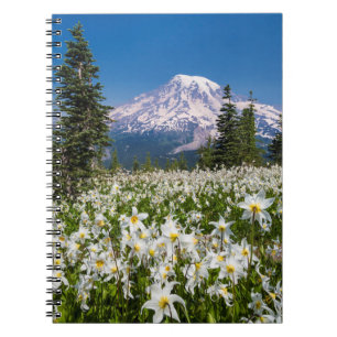 Avalanche lilies and Mount Rainier 2 Spiral Notebook