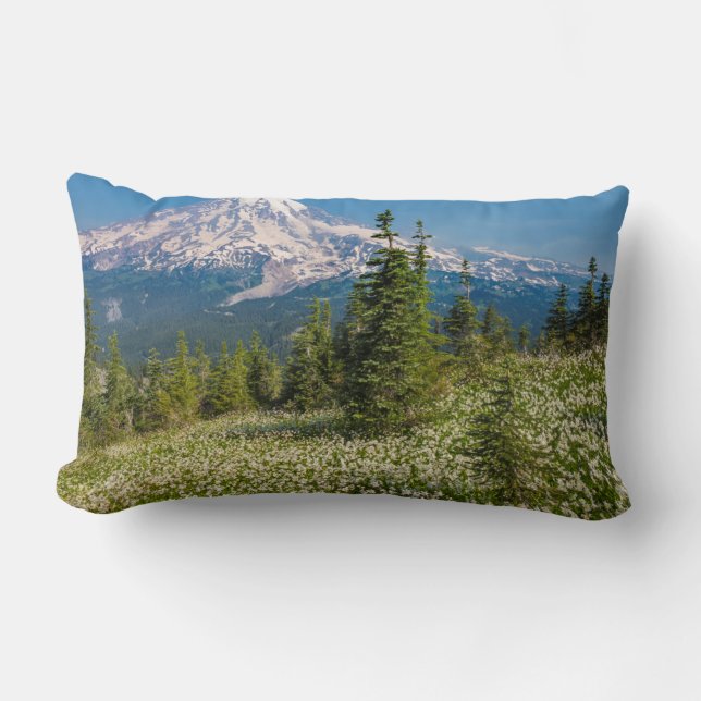 Avalanche lilies and Mount Rainier Lumbar Cushion (Front)