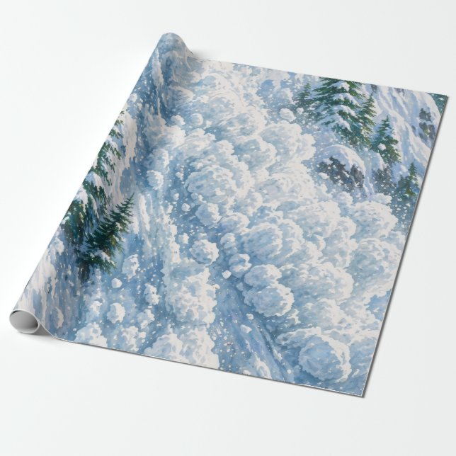 Avalanche Mountain Snow Scene Wrapping Paper (Unrolled)