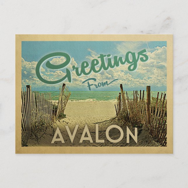 Avalon Beach Vintage Travel Postcard (Front)