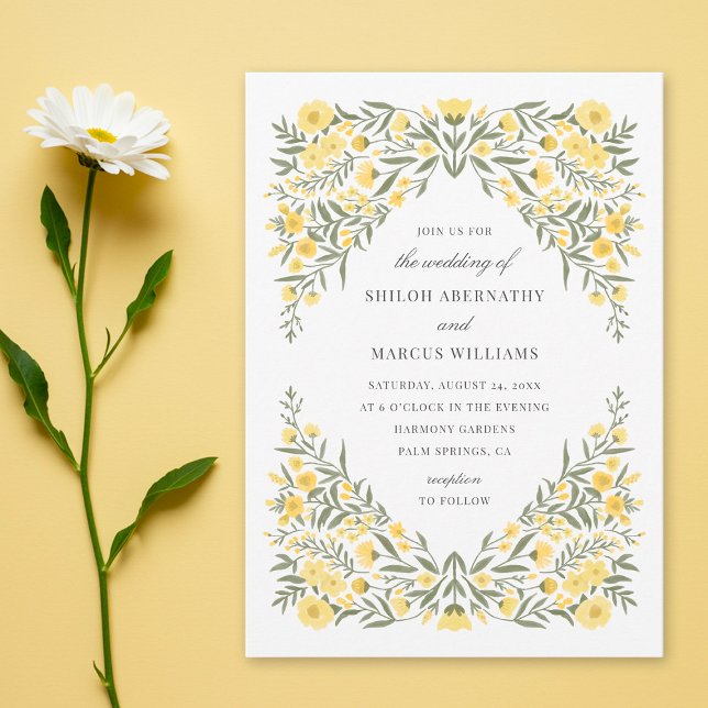 Avalon Butter Yellow Floral Diamond Frame Wedding Invitation (Creator Uploaded)