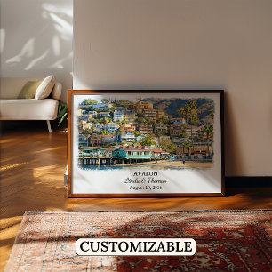 Avalon California Poster, Watercolor, Custom Poster