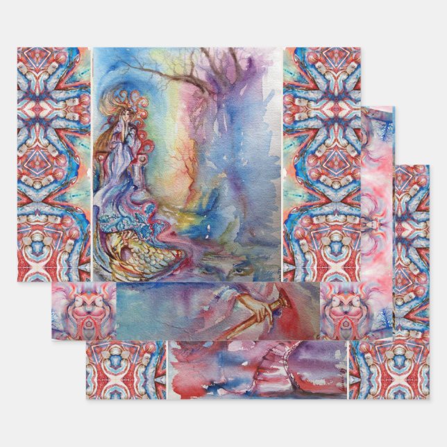 AVALON, LADY OF LAKE, MORGANA Pink Blue Fantasy  W Wrapping Paper Sheet (Set)