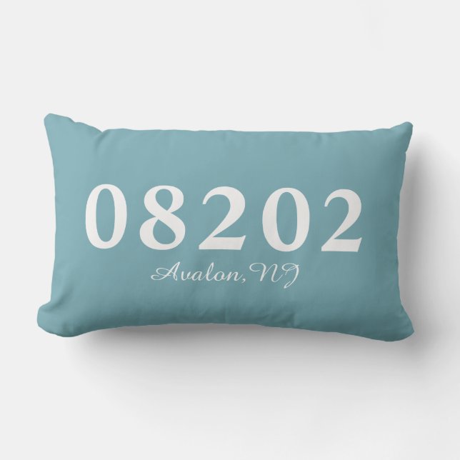 Avalon NJ 08202 Pillow, Beach Housewarming Gift Lu Lumbar Cushion (Front)