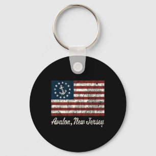 Avalon Nj Vintage Sailing Us Anchor Boat Flag Tee  Key Ring